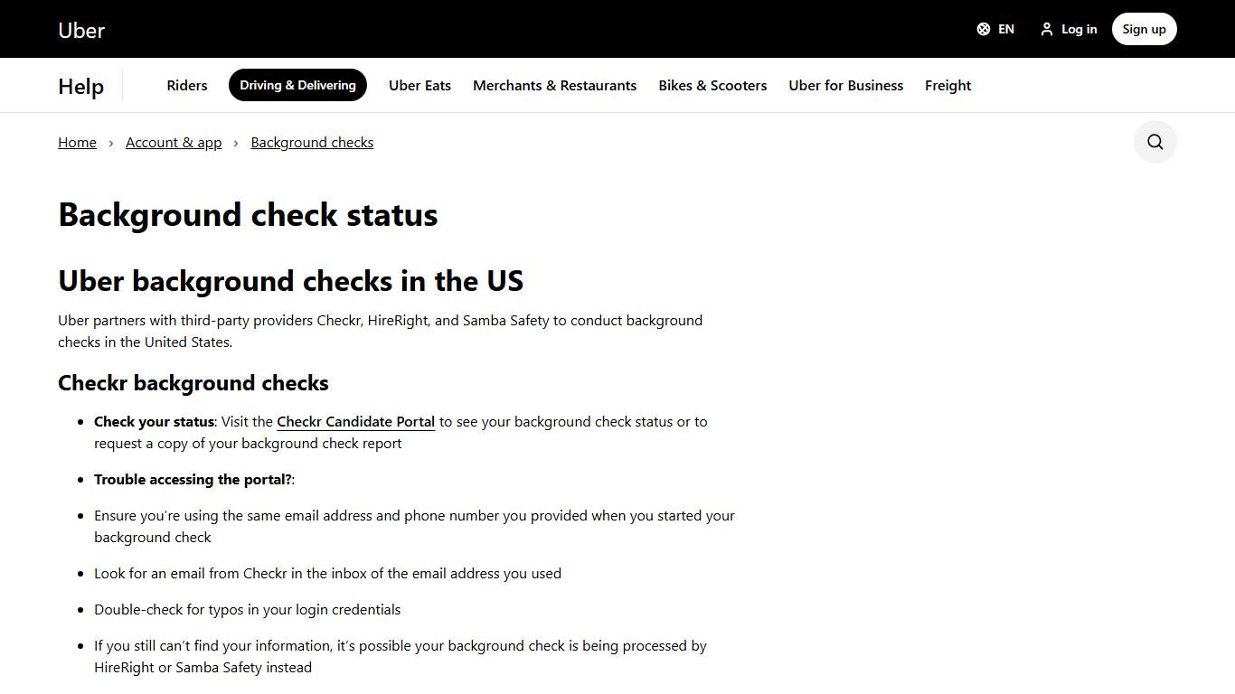 Background check status | Driving & Delivering | Uber Help